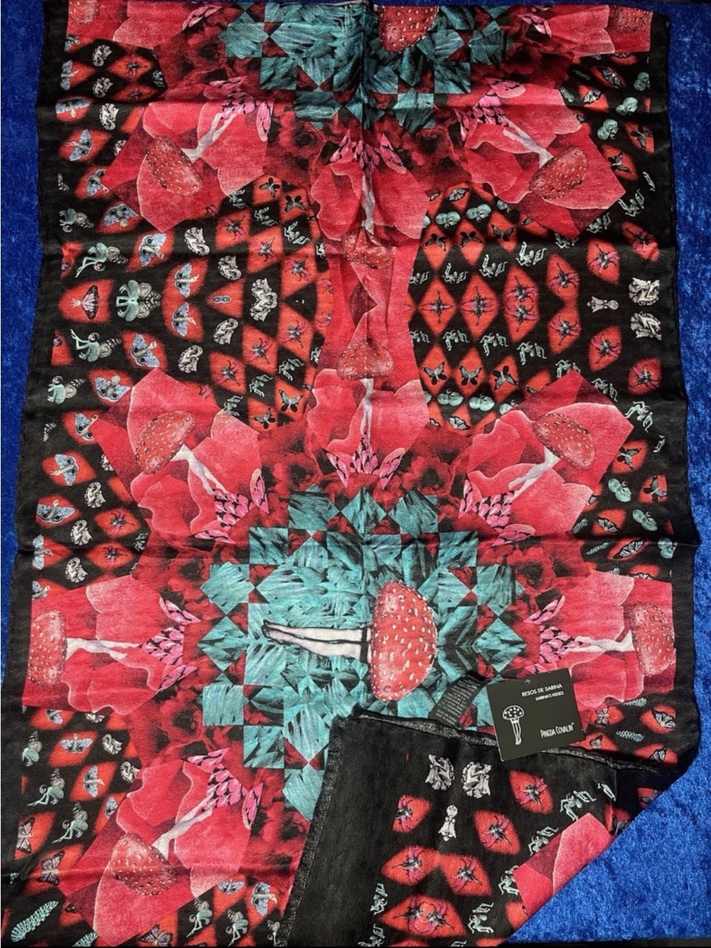 Pineda Covalin 100% Silk Scarf Sabina’s Kisses Rare Butterflies Mushroom Insects
